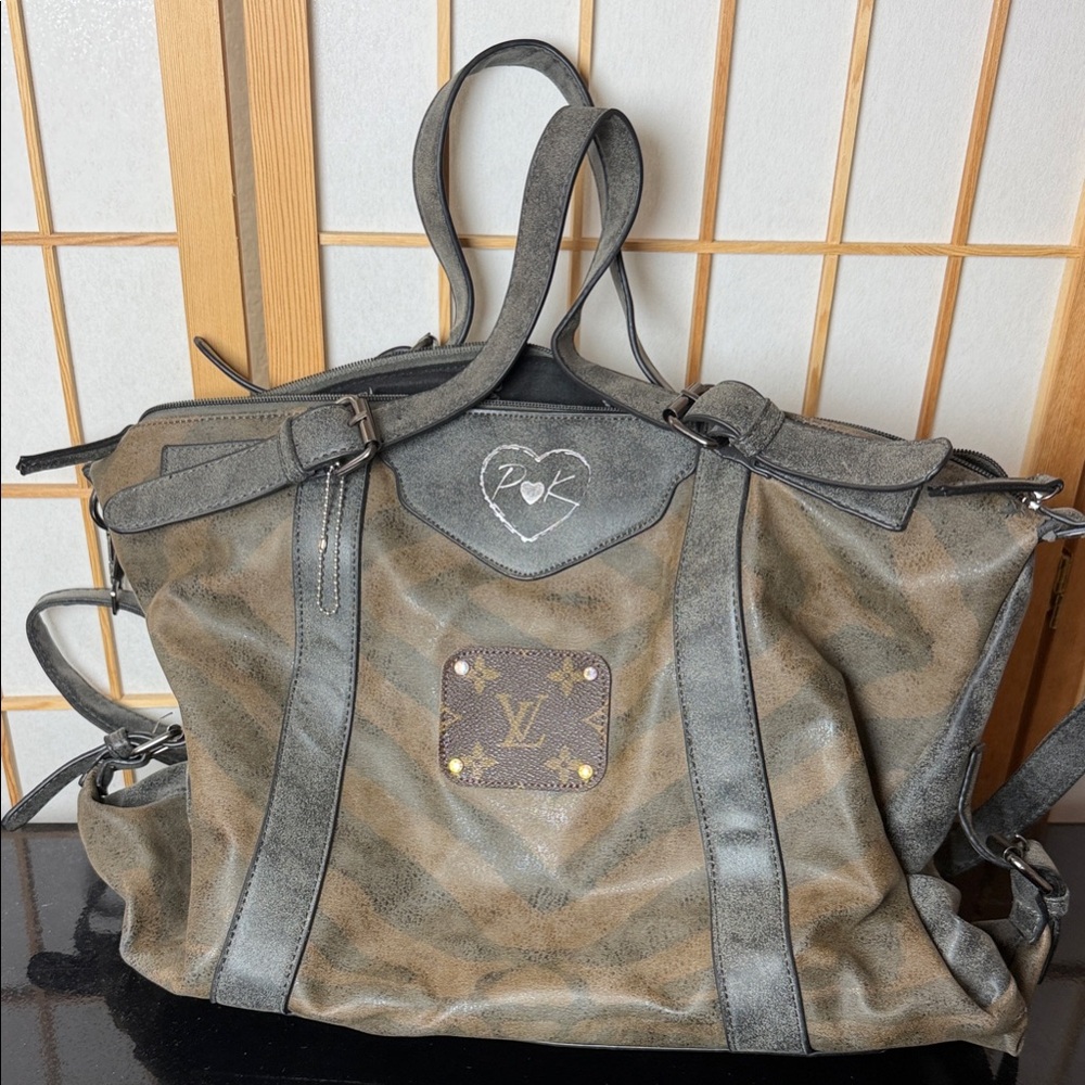 louis vuitton Upcycle Penny and Kenny Gray and Brown Tote Bag